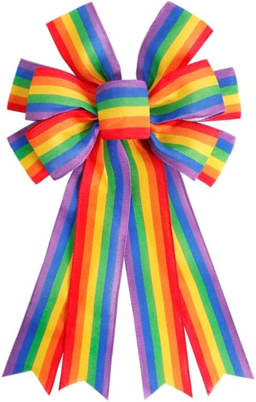 RIBBON Pride Wreath Bow LGBT Rainbow Stripe Decorations Lesbian Gay Burlap Ornaments Bows